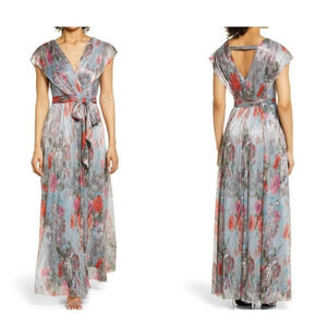 NWT Metallic Floral Drape Shoulder GownELIZA J SZ 0
